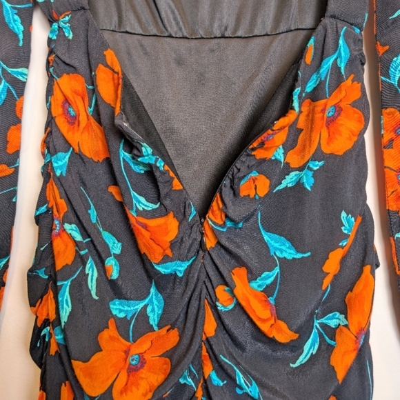 Zara Black Orange Floral Open Back Mini Dress Long Sleeve Date Night Size Small - Picture 4 of 10